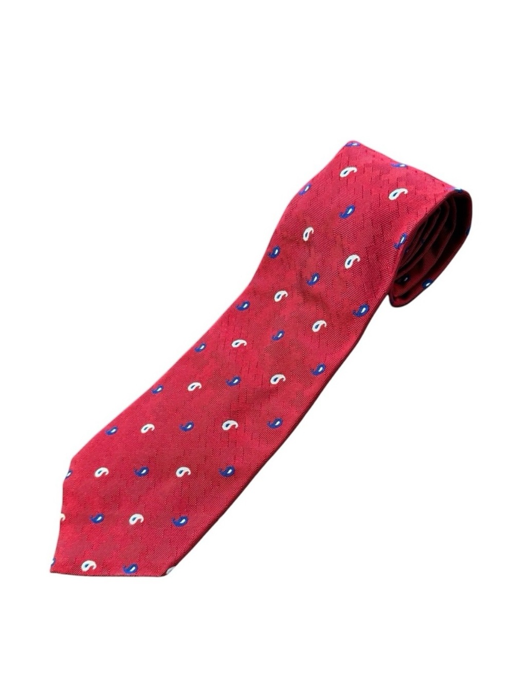 Vintage Lauren Ralph Lauren Mens Silk Neck Tie Red Cream Blue Paisley 55” USA